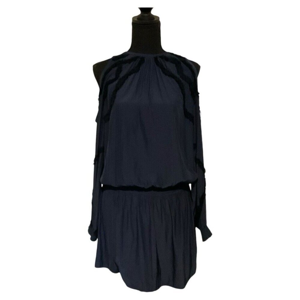 Ramy Brook Womens Navy Cold Shoulder Sleeve Mini Smocked Waist Dress S Summer